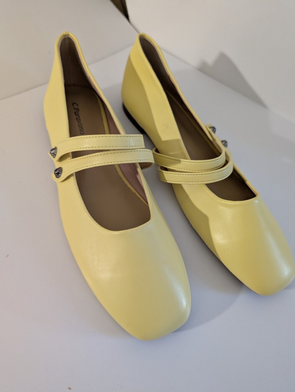 Women's Yellow Double-Strap Mary Jane Flats C. Paravano